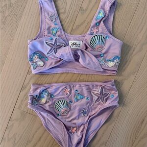 Lola Lavender Embroidered girls swimsuit